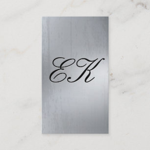 Cartão De Visita Elegante Monograma Script Silve Metal Shine Textur