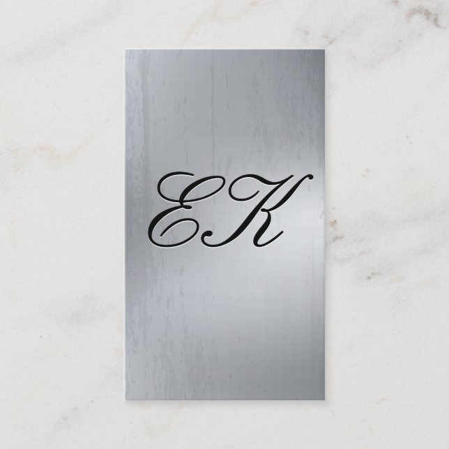 Cartão De Visita Elegante Monograma Script Silve Metal Shine Textur (Frente)