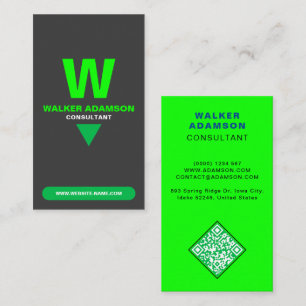 Cartão De Visita Elegante Monogramado (Código QR) Verde e Preto Fos