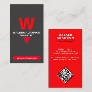 Cartão De Visita Elegante Monogramado (Código QR) Vermelho e Preto
