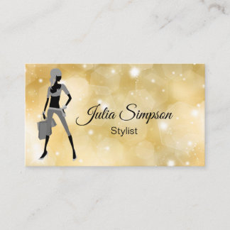 Cartão De Visita Elegante, Na moda, Dourado, Brilhante, Garota, Est