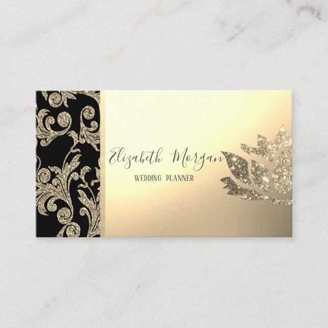 Cartão De Visita Elegante Na moda moderno de giros Dourados,Lotus (Frente)