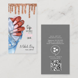 Cartão De Visita Elegante Nail Artist Designer Salon Glitter Cinza