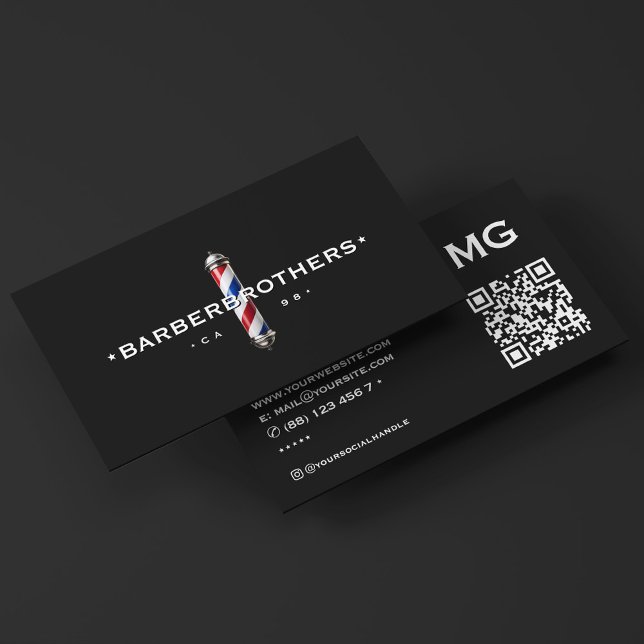 Cartão De Visita Elegante Negra Negra-Negra-Barbeiro Clássico de Ba (Barbershop Classic Barber Pole Black Elegant Business Card
)