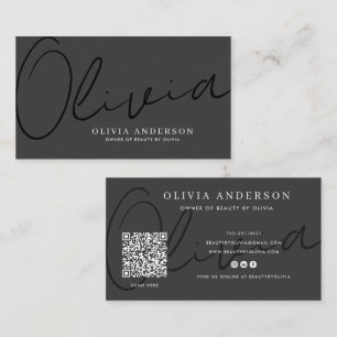 Cartão De Visita Elegante Nome em Letra Manuscrita Cinza Escuro, Có