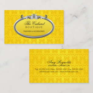 Cartão De Visita Elegante Olhar de Damasco Amarelo Brilhante