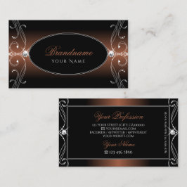 Cartão De Visita Elegante Ornamentado castanho-negro cintilante Na