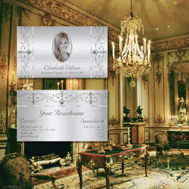 Cartão De Visita Elegante Ornamentado Prata Joias Esguiadas com Fot