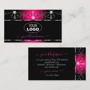 Cartão De Visita Elegante Ornamentado preto-rosa salto com logotipo