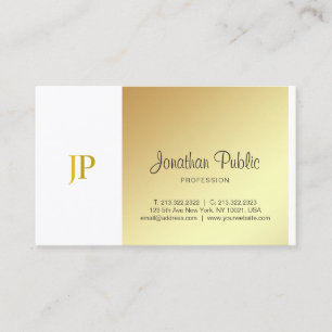 Cartão De Visita Elegante Ouro Branco Monograma Simples Luxo Script