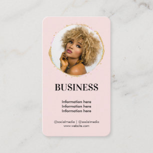 Cartão De Visita Elegante Ouro Feminino Beleza Social Mídia Rosa