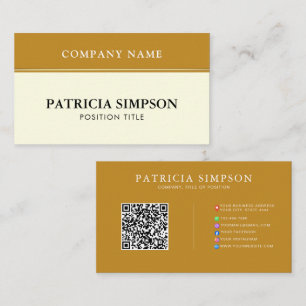 Cartão De Visita Elegante Ouro Mostarda e Creme QR Code Links