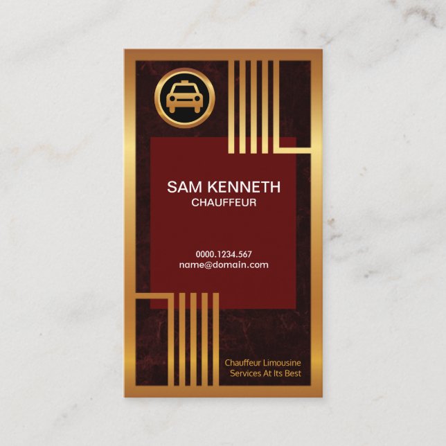 Cartão De Visita Elegante Ouro Vermelho Borda Taxi Chauffeur (Frente)