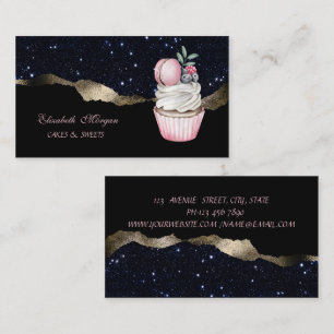 Cartão De Visita Elegante, Padaria de Cupcake Macaroon, Brilho Pret