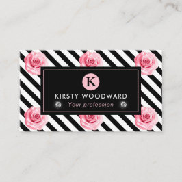 Cartão De Visita Elegante padrão de rosas rosa e preto em estilo sh
