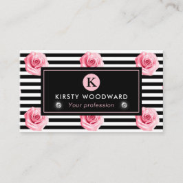 Cartão De Visita Elegante padrão de rosas rosa e preto em estilo sh