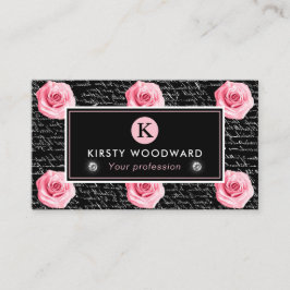 Cartão De Visita Elegante padrão de rosas rosa e preto em estilo sh