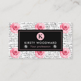 Cartão De Visita Elegante padrão de rosas rosa e preto em estilo sh