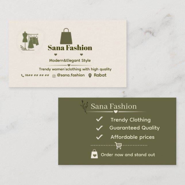 Cartão de Visita Elegante para Marcas de Moda (Frente/Verso)