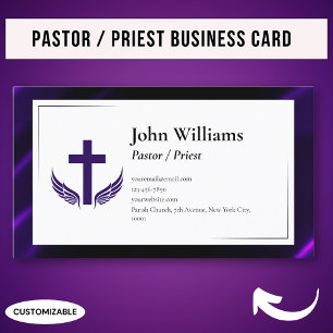 Cartão De Visita Elegante Pastor Padre da Igreja Preto Roxo