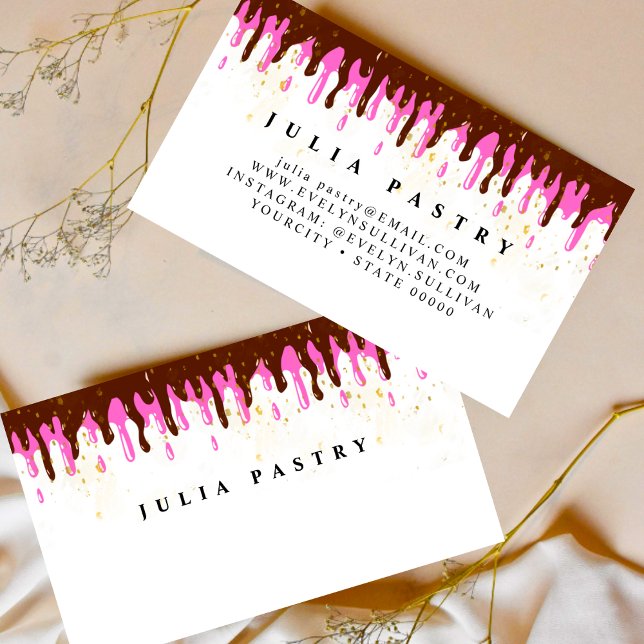 Cartão De Visita elegante Patisserie creme chocolate Chef Brown (Criador carregado)