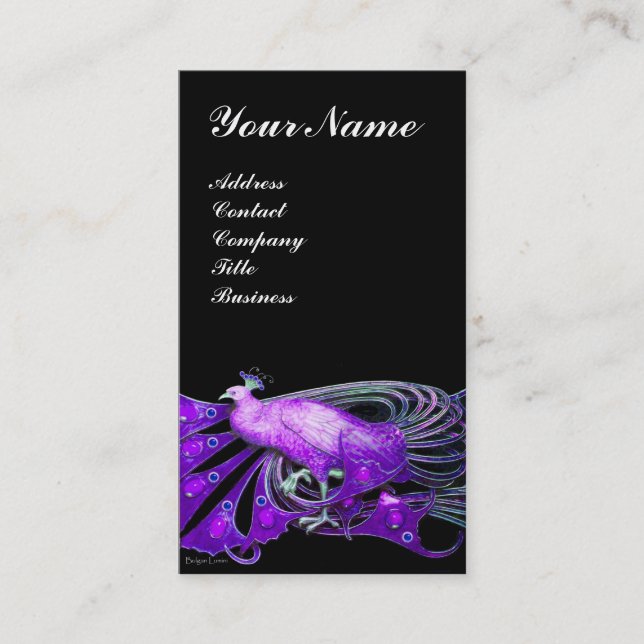 Cartão De Visita ELEGANTE PAVÃO ROXO ,preto (Frente)