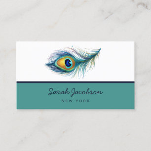 Cartão De Visita Elegante Peacock Feather Teal