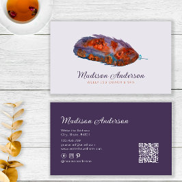 Cartão De Visita Elegante Pena Terracota Roxa Boho Aquarela
