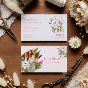 Cartão De Visita Elegante Peônia Floral Celestial Holístico Lua Fot