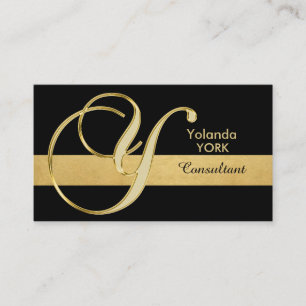 Cartão De Visita Elegante Personalizado Monograma Dourado Preto Ini