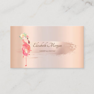 Cartão De Visita Elegante pincelada de ouro rosa,Flamingos Negócios