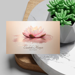 Cartão De Visita Elegante Pincelada Moderna em Dourado Rosa Lotus