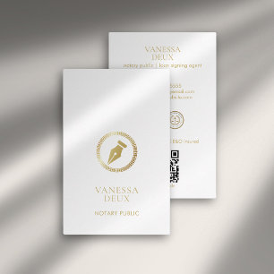 Cartão De Visita Elegante Ponta de Caneta Notarial QR Logo Branco e