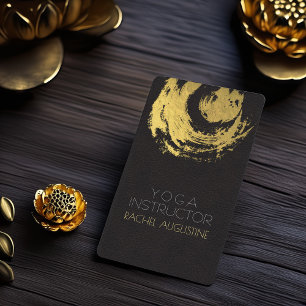 Cartão De Visita Elegante Preto Couro Preto Sinal de Ouro Foil YOGA