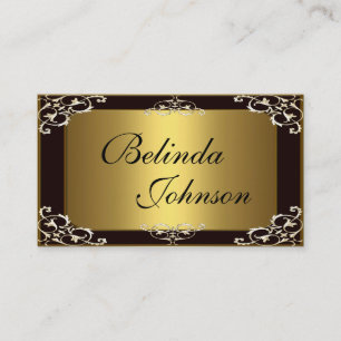 Cartão de Visita Elegante Preto Dourado Elite