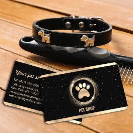 Cartão De Visita Elegante Preto e Dourado Espelho para Animais de C