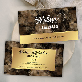 Cartão De Visita Elegante Preto e Dourado Glitter Watercolor Beaupa