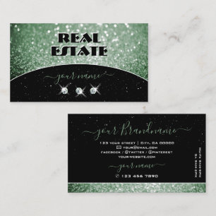 Cartão De Visita Elegante Preto Espelho Verde Brilhante