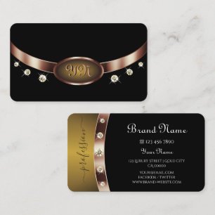 Cartão De Visita Elegante Preto Ocre Ornado Rosa Dourado com Inicia