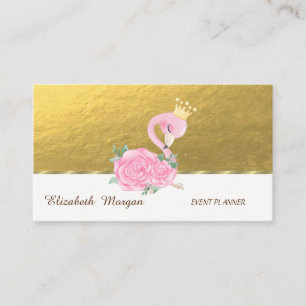 Cartão De Visita Elegante Profissional, Dourado Falso, Flamingo Ros