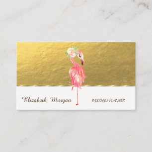 Cartão De Visita Elegante Profissional, Dourado, Flor de Flamingo R