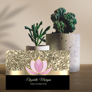Cartão De Visita Elegante Profissional Dourado, Flor de Lótus Yoga 