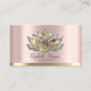 Cartão De Visita Elegante Profissional Dourado Lótus Dourado Rosa