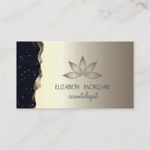 Cartão De Visita Elegante Profissional Dourado Preto Brilho Lótus