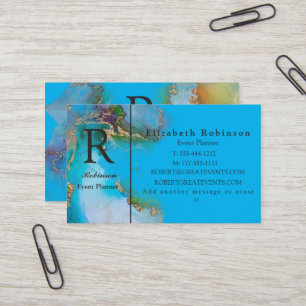 Cartão De Visita Elegante Profissional Dourado Sky Blue Marble Busi