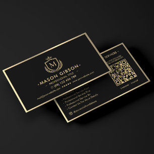 Cartão De Visita Elegante Profissional Escudo Coroa Preto Dourado F