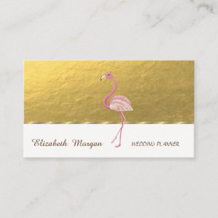 Cartão De Visita Elegante Profissional,Falso Ouro, Flamingo Rosa