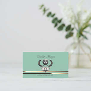 Cartão De Visita Elegante Profissional Lotus Lua Listras Verde Ment
