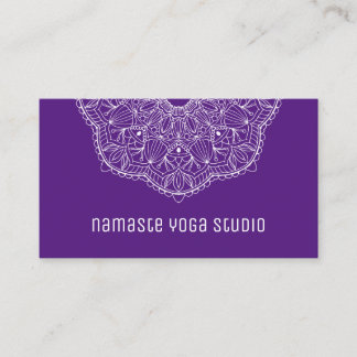 Cartão De Visita Elegante Púrpura Desenhou Mandala Yoga Instrutor