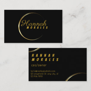 Cartão De Visita Elegante Quadro de Crescente Preto e Dourado Cartã